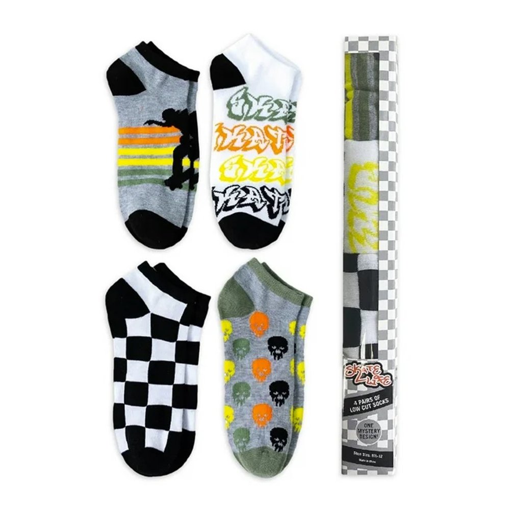 SKATE LIFE Unisex Low Cut Ankle Skater Graphic Socks 4 Count Size 6.5-12 NIB